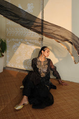 SITARA - BLACK PURE ORGANZA KURTA WITH SHARARA
