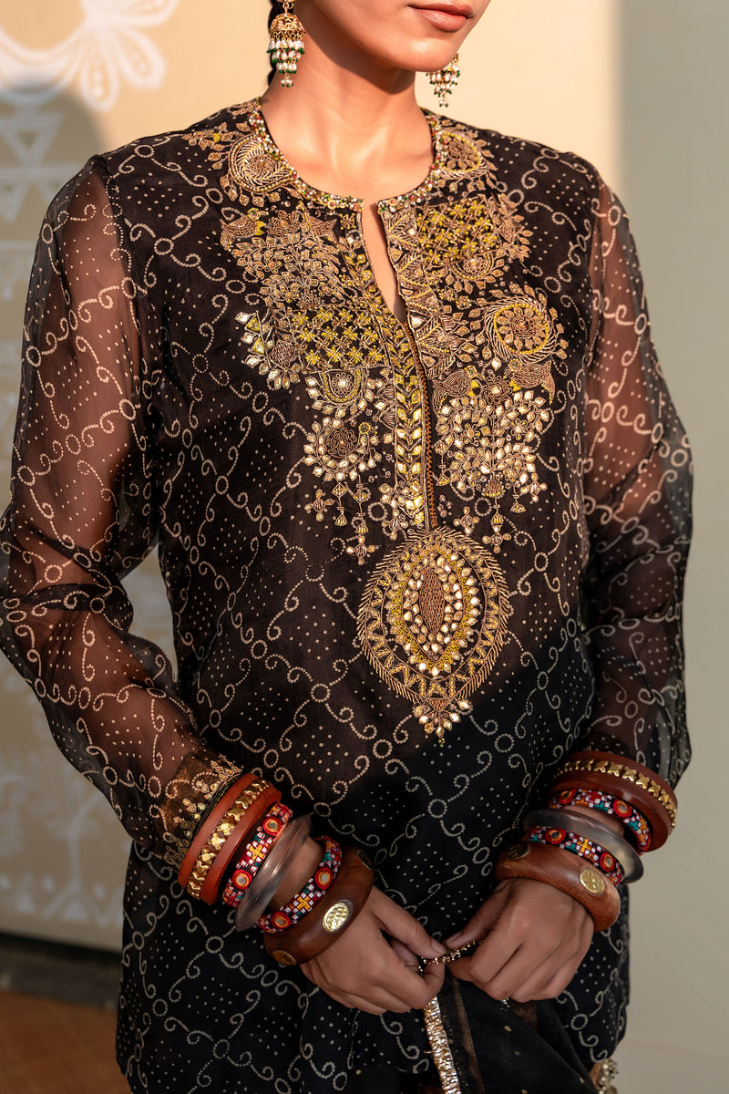 SITARA - BLACK PURE ORGANZA KURTA WITH SHARARA