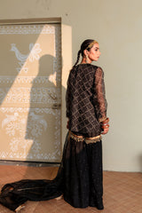 SITARA - BLACK PURE ORGANZA KURTA WITH SHARARA