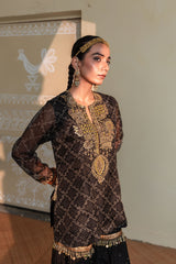 SITARA - BLACK PURE ORGANZA KURTA WITH SHARARA