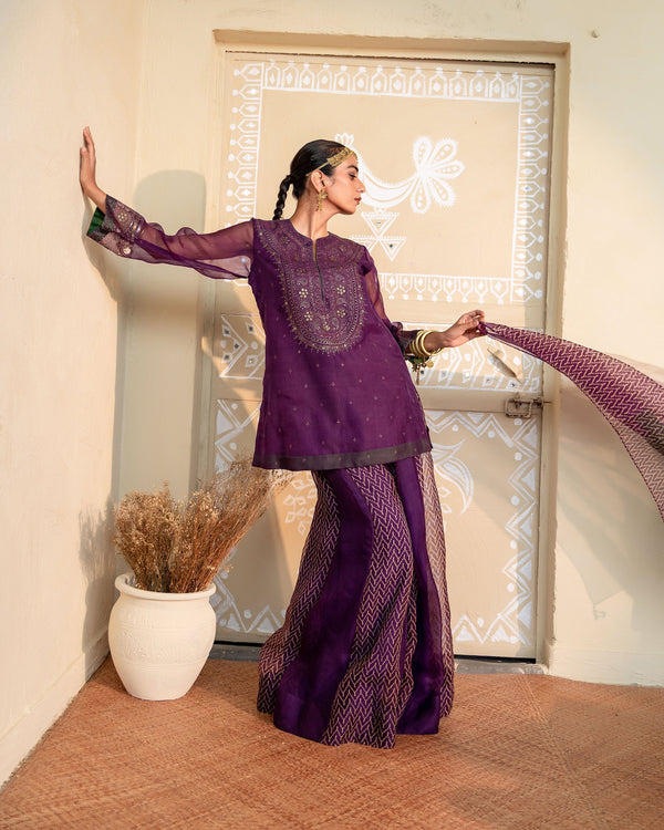 KUMKUM - PURPLE ORGANZA KURTA WITH SHARARA