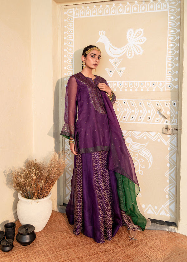 KUMKUM - PURPLE ORGANZA KURTA WITH SHARARA