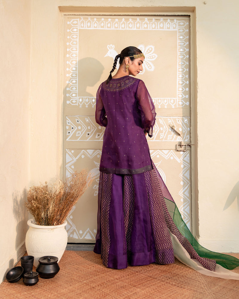 KUMKUM - PURPLE ORGANZA KURTA WITH SHARARA