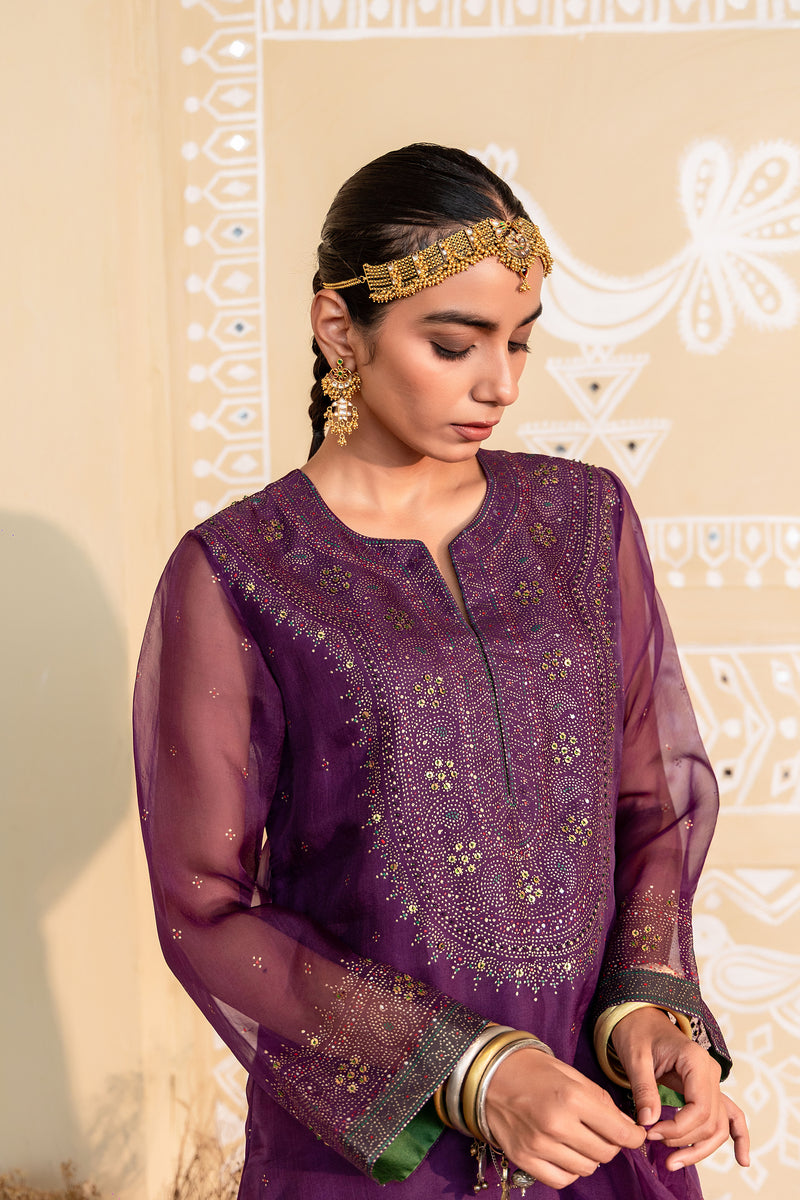 KUMKUM - PURPLE ORGANZA KURTA WITH SHARARA