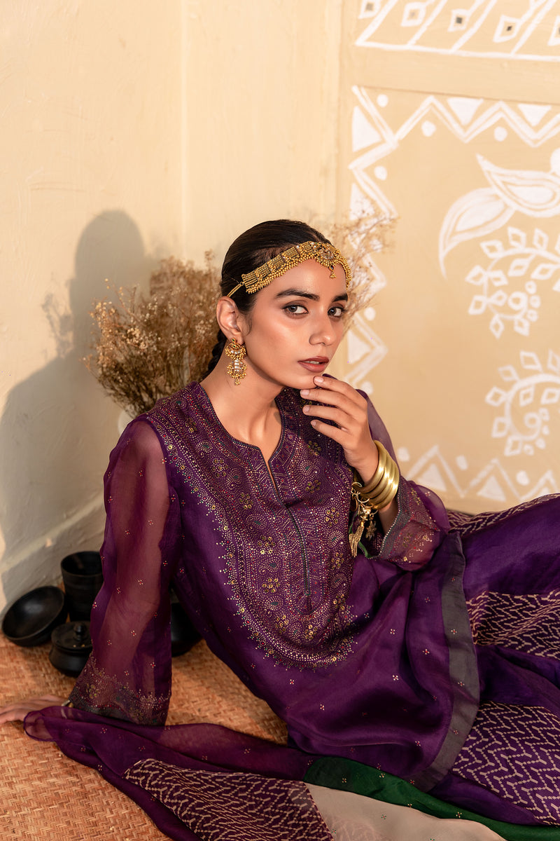 KUMKUM - PURPLE ORGANZA KURTA WITH SHARARA