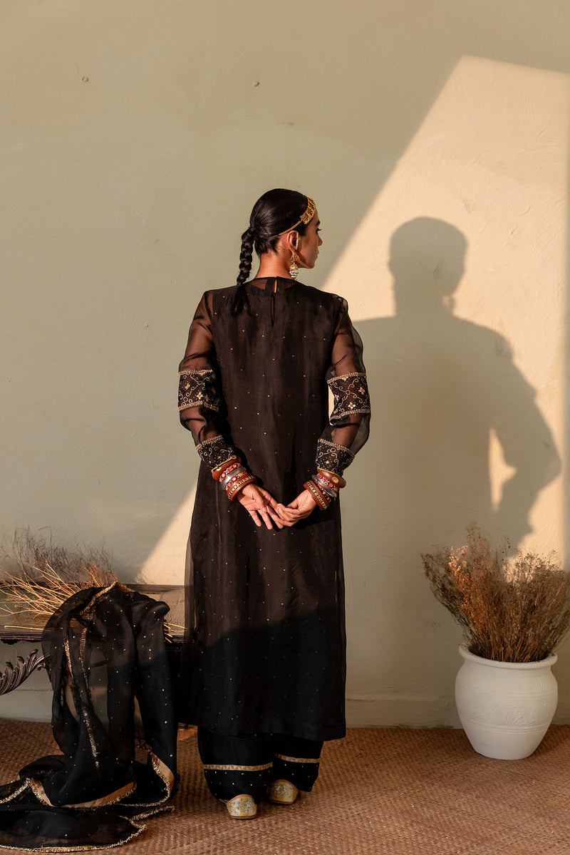 ZARRAH - ORGANZA BLACK KURTA SET