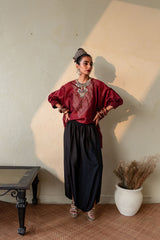SURKH - MAROON CHANDERI KAFTAN WITH CHANDERI DHOTI PANTS