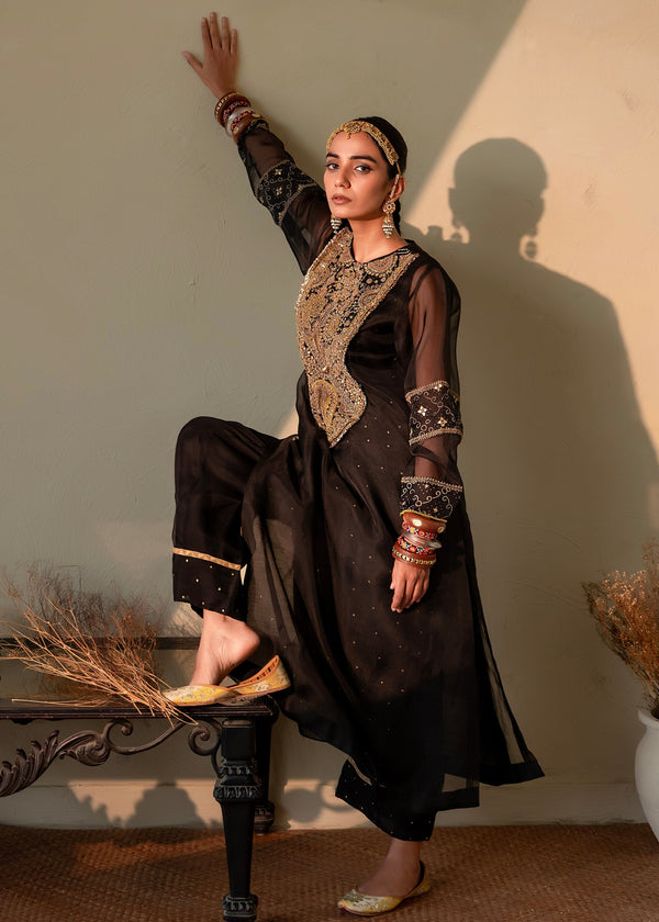 ZARRAH - ORGANZA BLACK KURTA SET