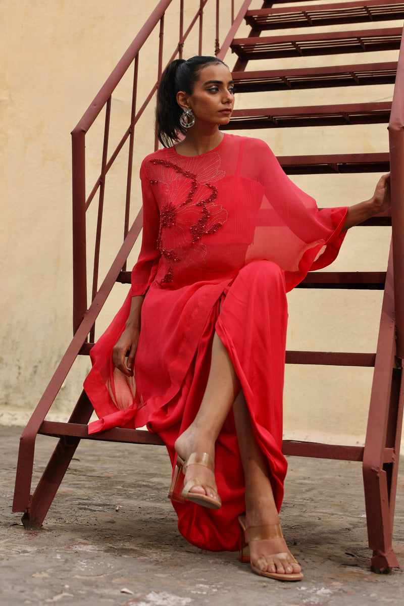 Ruhaani - Chiffon kaftaan with drape skirt