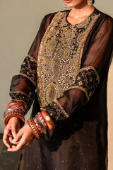 ZARRAH - ORGANZA BLACK KURTA SET