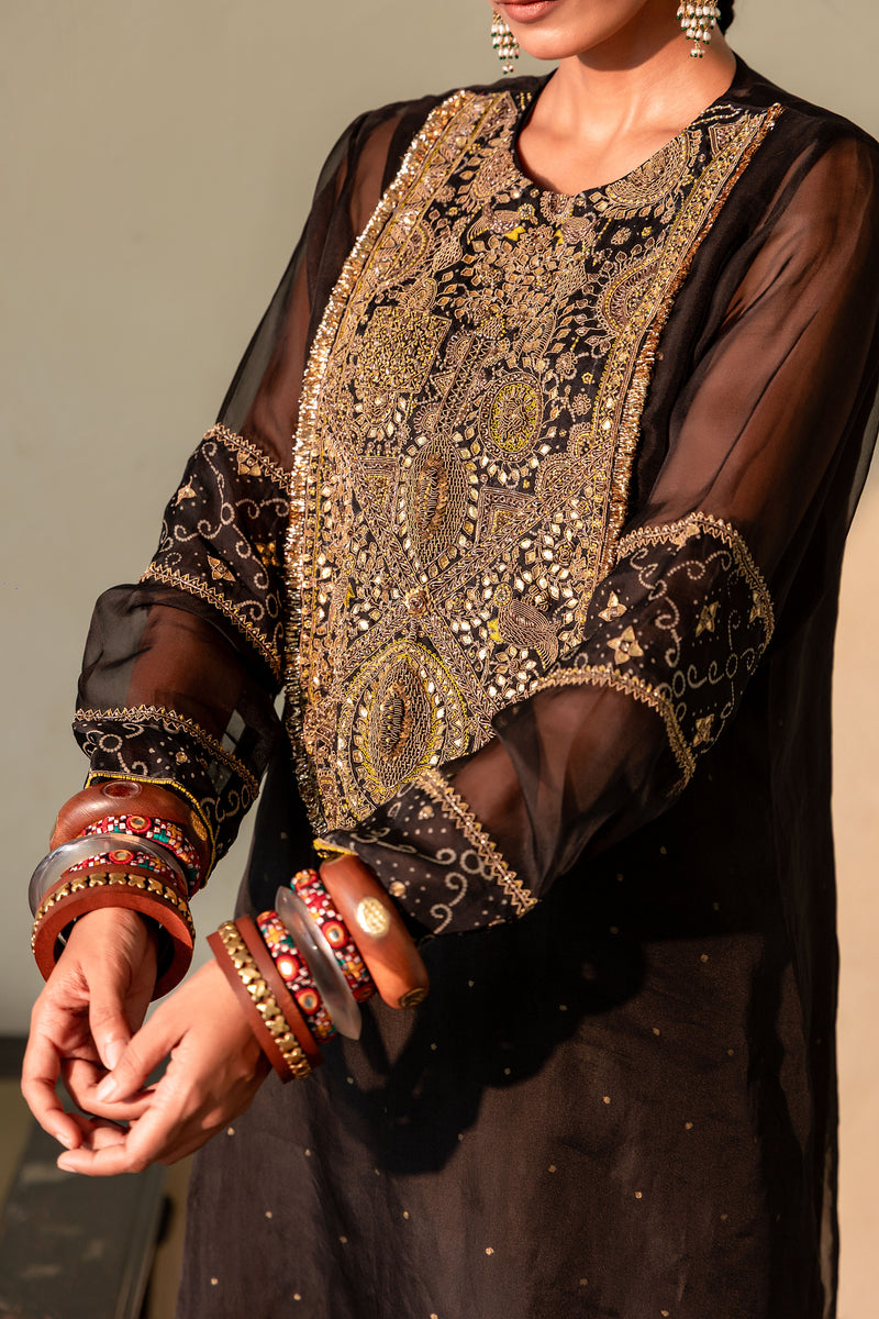 ZARRAH - ORGANZA BLACK KURTA SET
