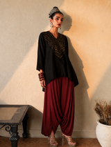 SURKH - BLACK CHANDERI KAFTAN WITH CHANDERI DHOTI PANTS