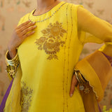 Shreeja - Yellow organza kurta with chanderi pant and organza dupatta