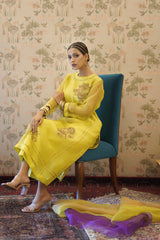 Shreeja - Yellow organza kurta with chanderi pant and organza dupatta