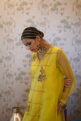 Vindaa - Yellow organza kurta with chanderi pant and organza dupatta