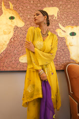 Mohana - Yellow chiffon kurta with palazzo and scarf