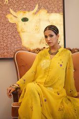 Mohana - Yellow chiffon kurta with palazzo and scarf