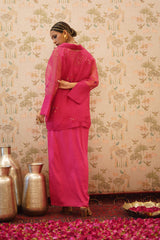 Tarangini - Fuchsia Pink organza top with pure crape drape skirt