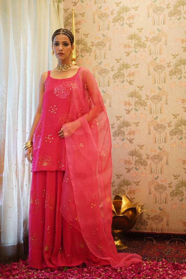 Vishakha - Pink Chiffon Kurta With Sharara and Dupatta