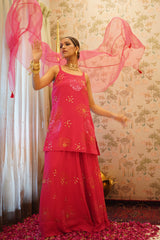 Vishakha - Pink Chiffon Kurta With Sharara and Dupatta