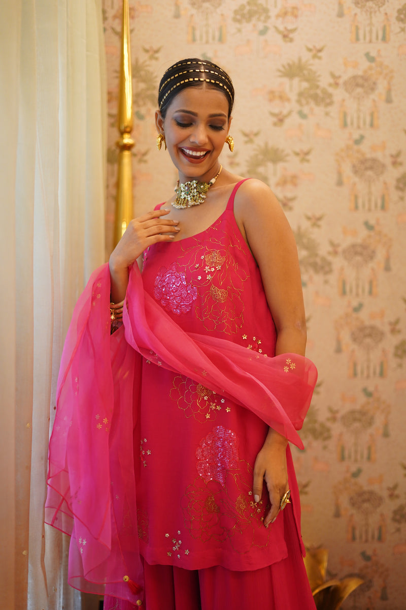 Vishakha - Pink Chiffon Kurta With Sharara and Dupatta