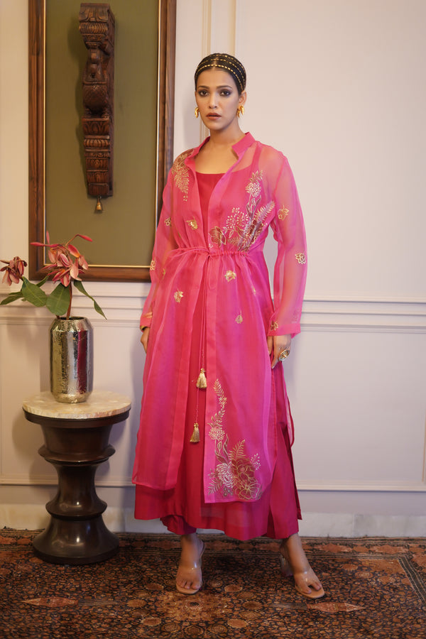 Chitralakha - Pink organaza jacket with inner and pants