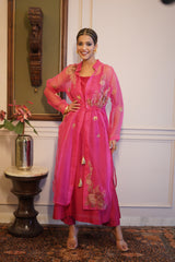 Chitralakha - Pink organaza jacket with inner and pants