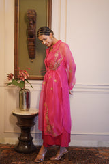 Chitralakha - Pink organaza jacket with inner and pants