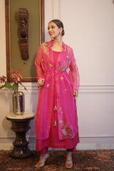 Chitralakha - Pink organaza jacket with inner and pants