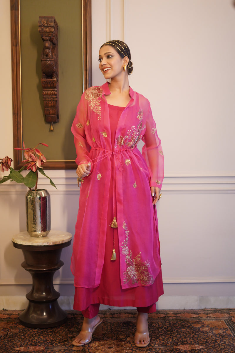 Chitralakha - Pink organaza jacket with inner and pants