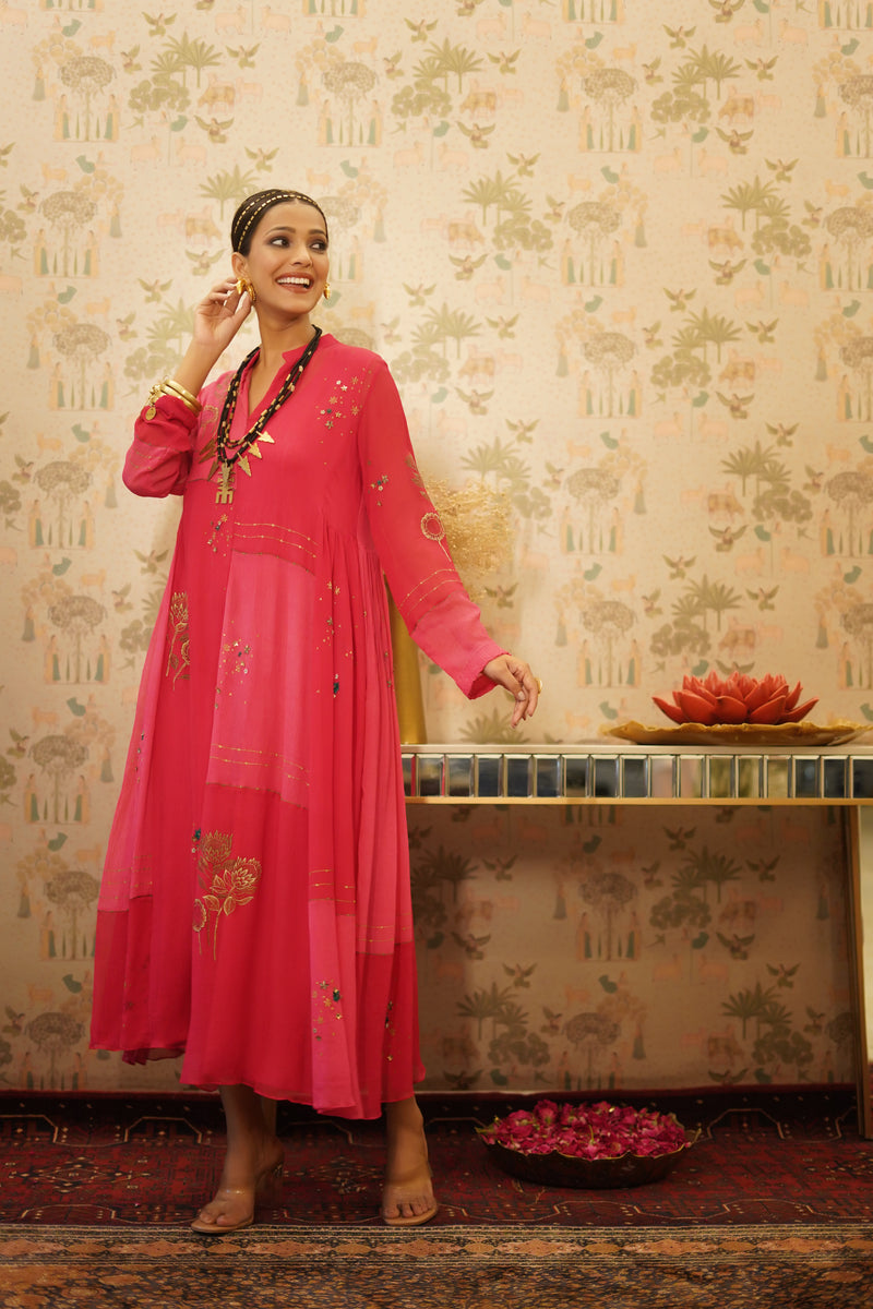 Rasika - Pink chiffon flared dress