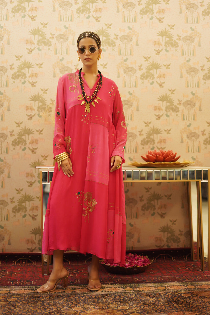 Rasika - Pink chiffon flared dress