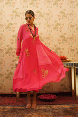 Rasika - Pink chiffon flared dress