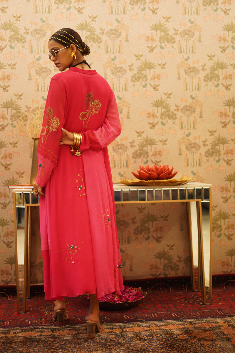 Rasika - Pink chiffon flared dress