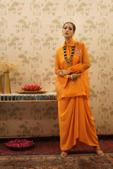 Ragini - Orange organza top with pure crape drape skirt