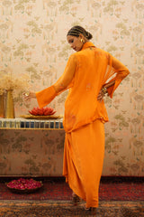 Ragini - Orange organza top with pure crape drape skirt