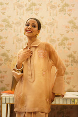 Malini - Beige organza top with pure crape drape skirt