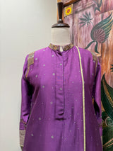 Purple hand painted kurta set