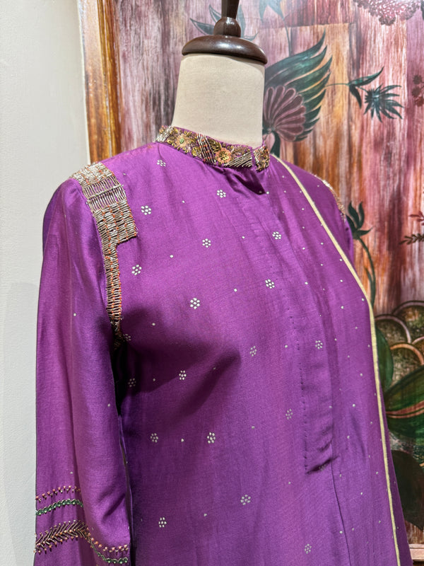Purple hand painted kurta set