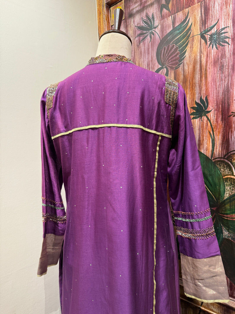 Purple hand painted kurta set