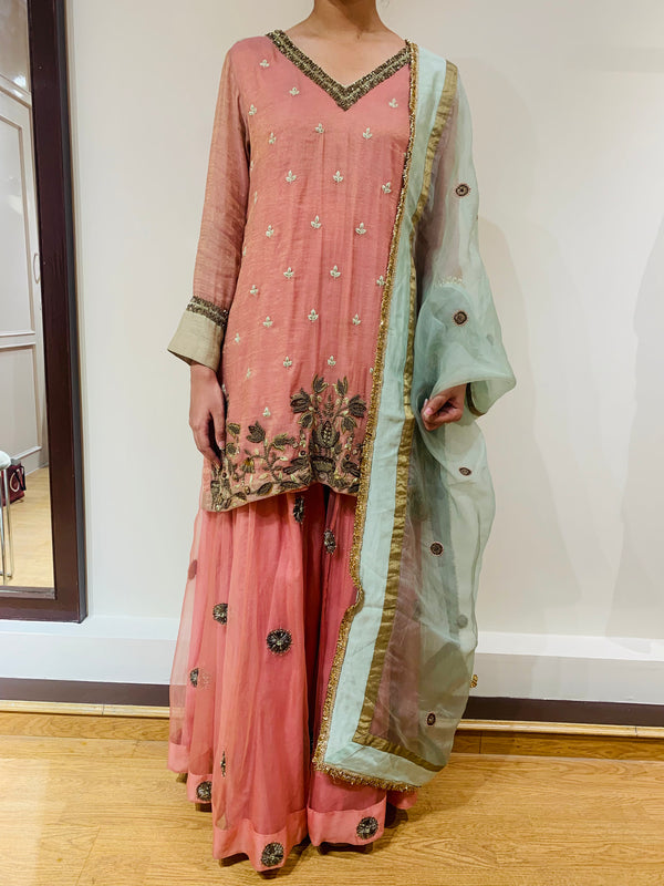Pink Floral Kurta Sharara Set