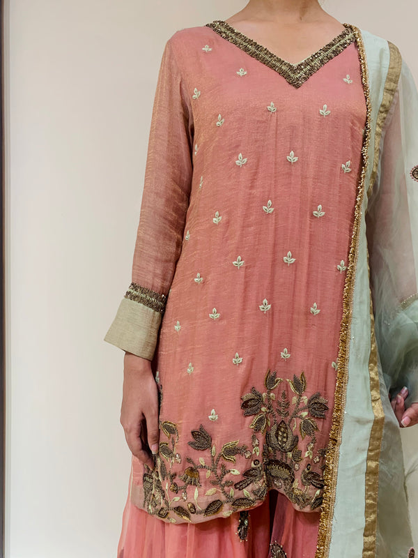 Pink Floral Kurta Sharara Set