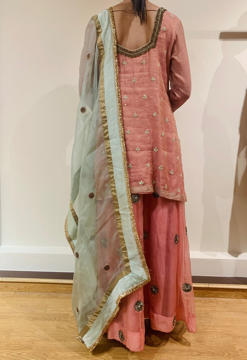 Pink Floral Kurta Sharara Set