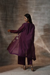 Purple Chanderi Hand Painted Floral Mandarin Collar Jacket Plazzo Set