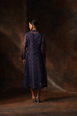 Blue Organza Hand Painted Bandhani Dress