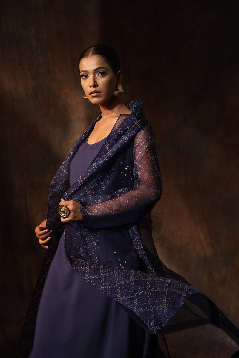 Blue Organza Hand Painted Bandhani Dress Neeta Bhargava Blue Organza Hand Painted Bandhani Dress Neeta Bhargava
