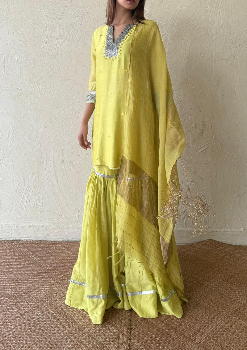 Lemon green kurta and gharara set