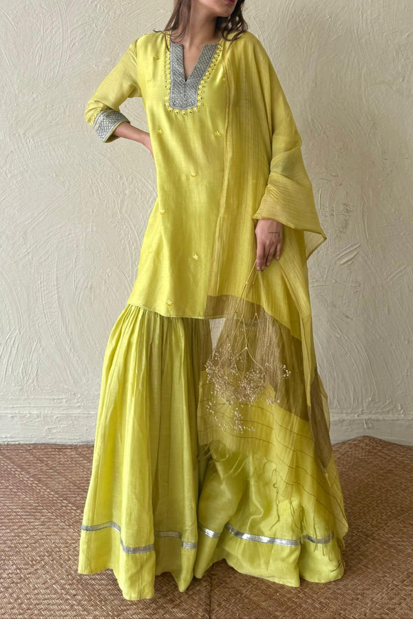 Lemon green kurta and gharara set