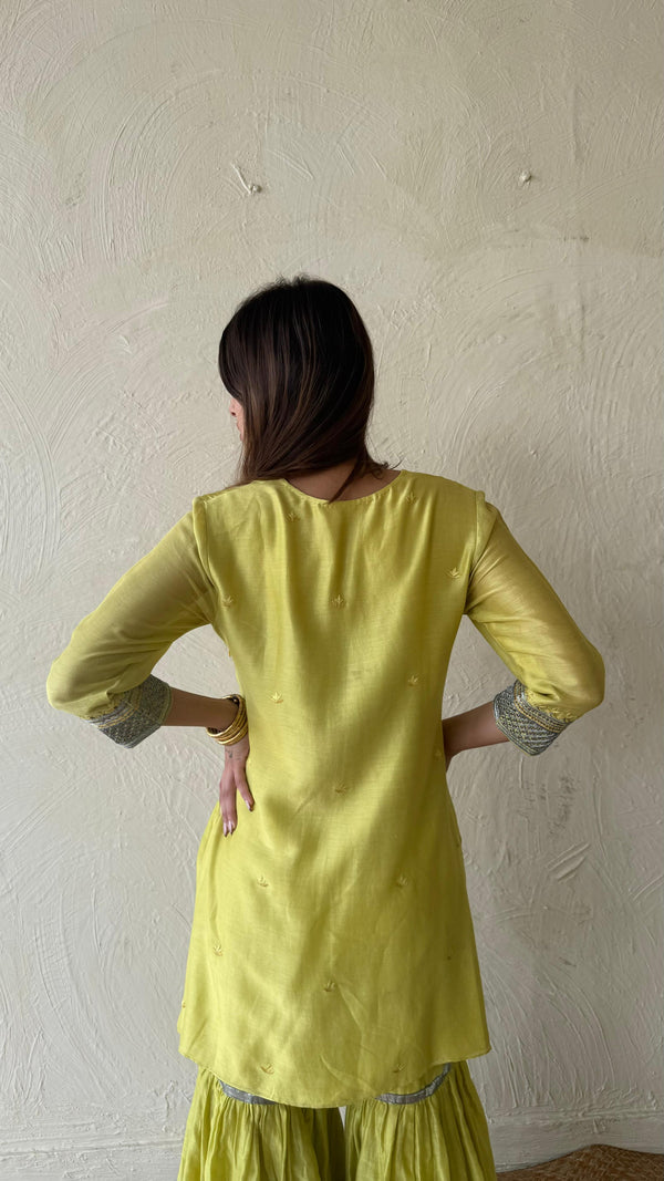 Lemon green kurta and gharara set