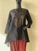 SURKH - BLACK CHANDERI KAFTAN WITH CHANDERI DHOTI PANTS